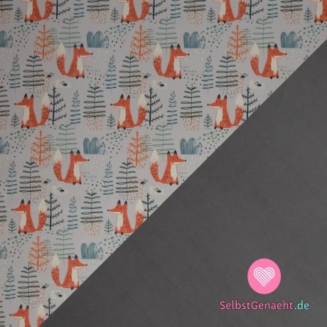 Softshell Print Fuchs auf Grau mit Fleece