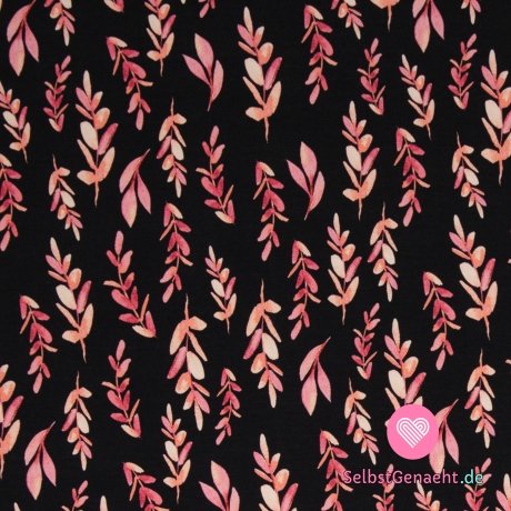 Modaler Trainingsanzug mit rosa Blättern auf Schwarz
