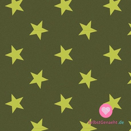 French Terryn drucken neongrüne Sterne auf Khakigrün