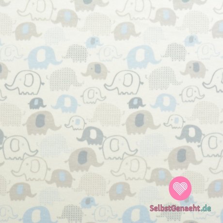 Gestrickte digitisk blaue und graue Babyelefanten auf Weiß