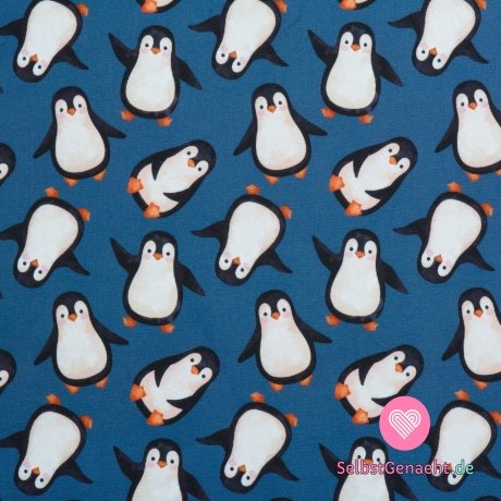 Pinguin mit Softshell-Print auf Jeansblau mit Fleece
