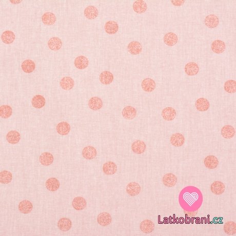 Bavlněné plátno potisk třpytivé cihlové puntíky na růžové