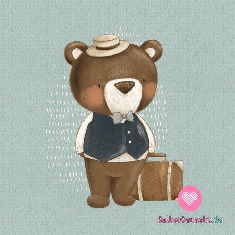 Panel M Teddybär mit Koffer auf Blau