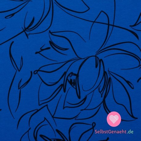 Trainingsanzug aus Stoff mit schwarzem Blumendruck auf Königsblau