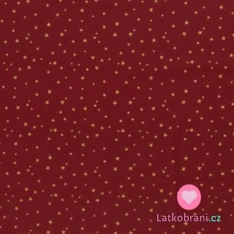 Bavlněné plátno potisk hvězdičky na červené burgundy