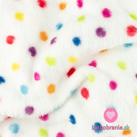 Wellness fleece nepravidelné barevné puntíky na bílé