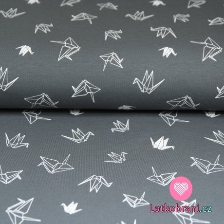 Úplet origami ptáci na šedém podkladu