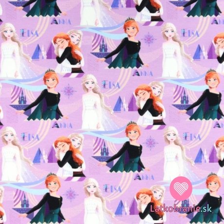 Teplákovina potlač Ľadové kráľovstvo - Elsa a Anna na svetlo fialovej