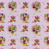 Úplet potisk Mickey a Minnie zahradníci mezi puntíky na růžové