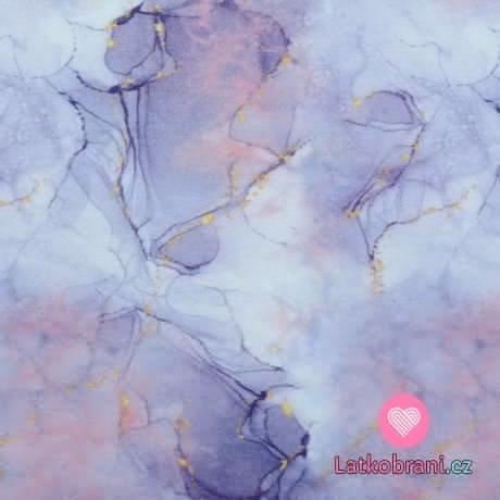 Teplákovina potisk růžovo - fialový mramor