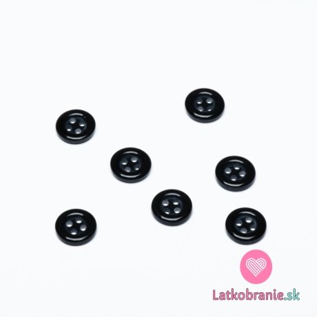 Gombík, okrúhly, štvordierkový, čierny so zaguľateným okrajom