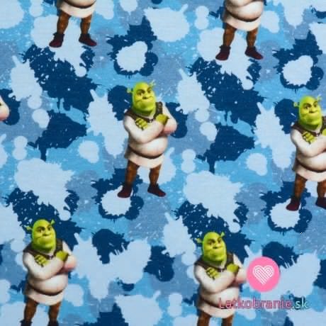 Teplákovina potlač Shrek na modrom maskáče