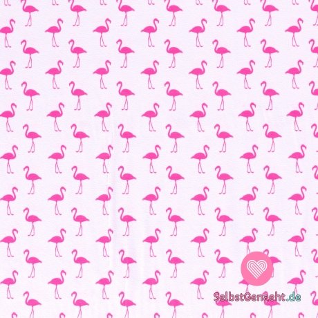 Strickdruck mit rosa Flamingos auf Weiß