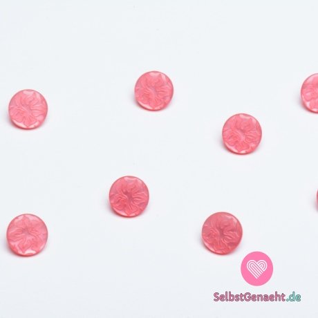 Runder, glänzender Knopf mit graviertem rosa Blumenornament