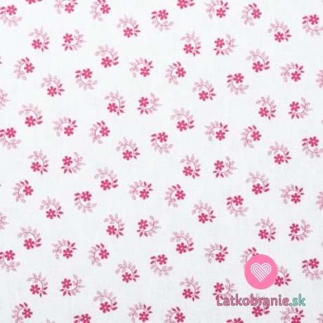 Bavlnené plátno potlač ružová kvietka na biele