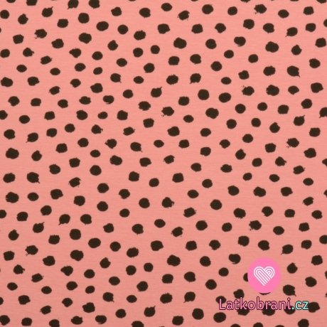 Úplet potisk nepravidelné černé puntíky na růžové