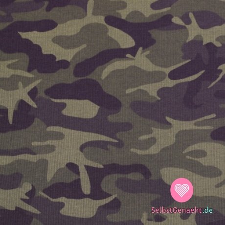 French Terry mit Camouflage-Khaki-Print