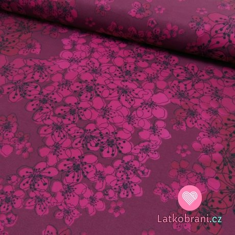 Softshell s fleecem potisk květy na růžové