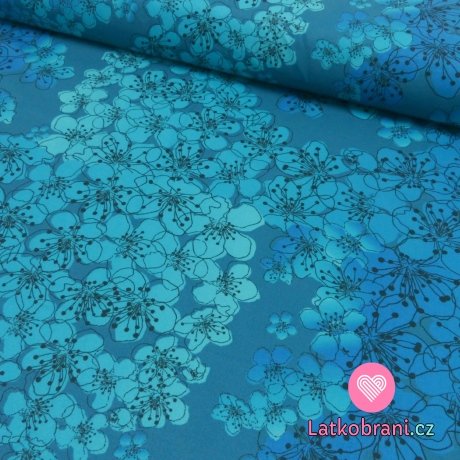 Softshell s fleecem potisk květy na modré