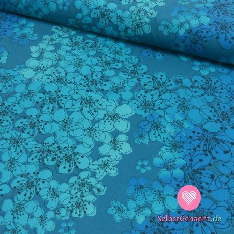 Softshell mit Fleece-Druckblumen auf Blau