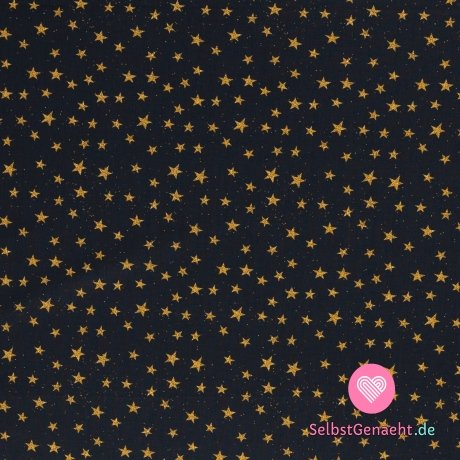 Baumwoll-Canvas mit goldenem Sternendruck auf Schwarz