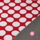 Softshell puntíky bílé na červené 2,2cm s fleecem