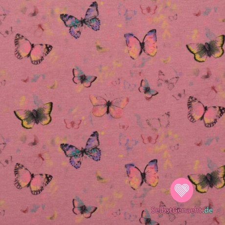 French Terryn drucken fliegende Schmetterlinge auf Altrosa